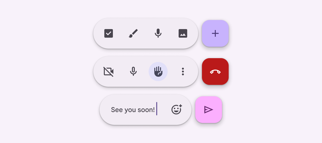 3 toolbars paired with FABs.