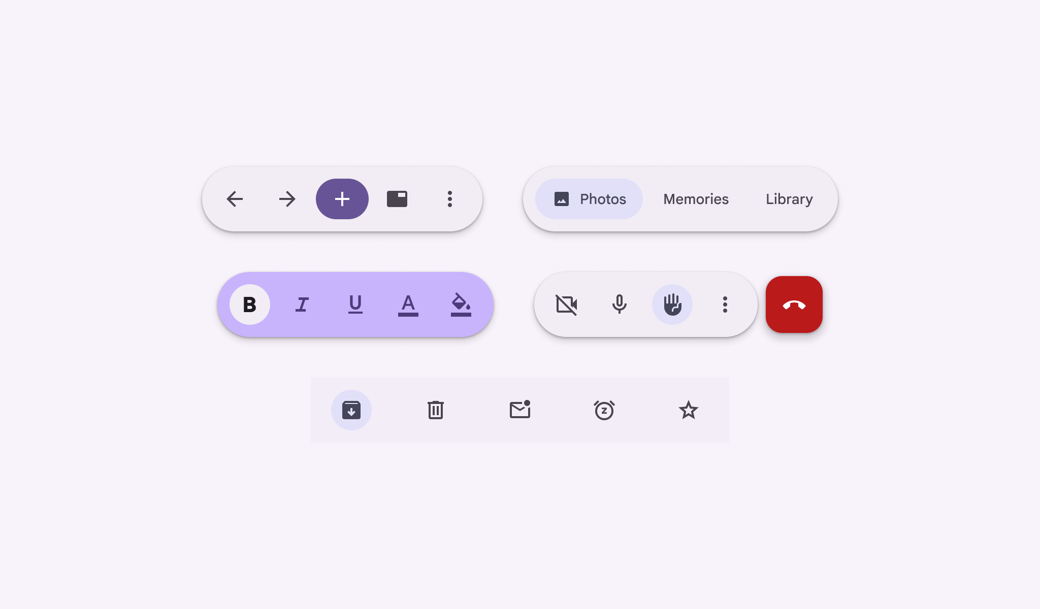 5 toolbars of various colors, elements, and actions.