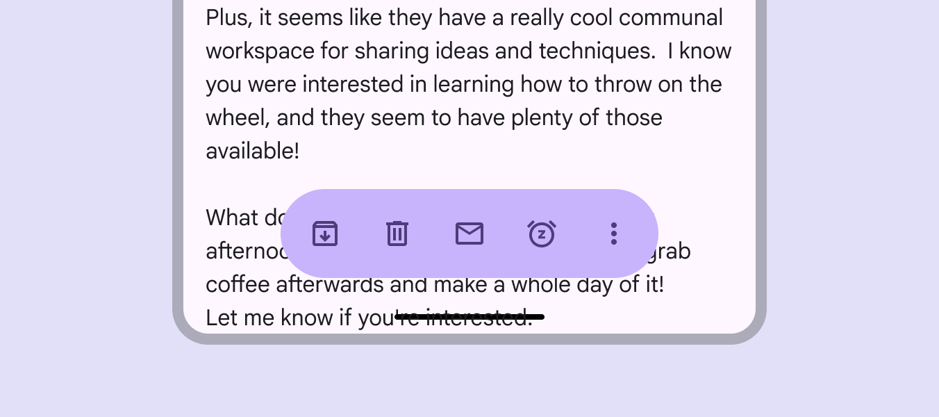 Vibrant floating toolbar that's easy to see in front of a neutral text background.