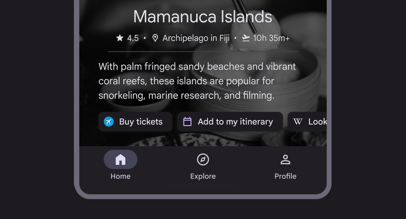 3 elevated assist chips above image of restaurant photograph.