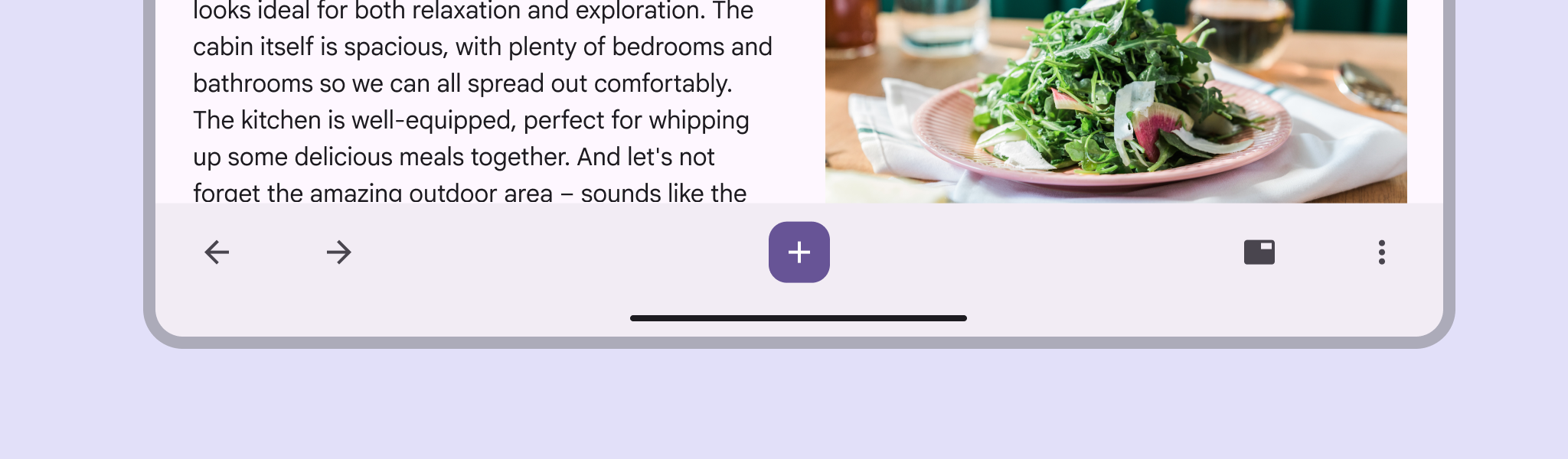 Docked toolbar with central action and some elements pushed to the edge.