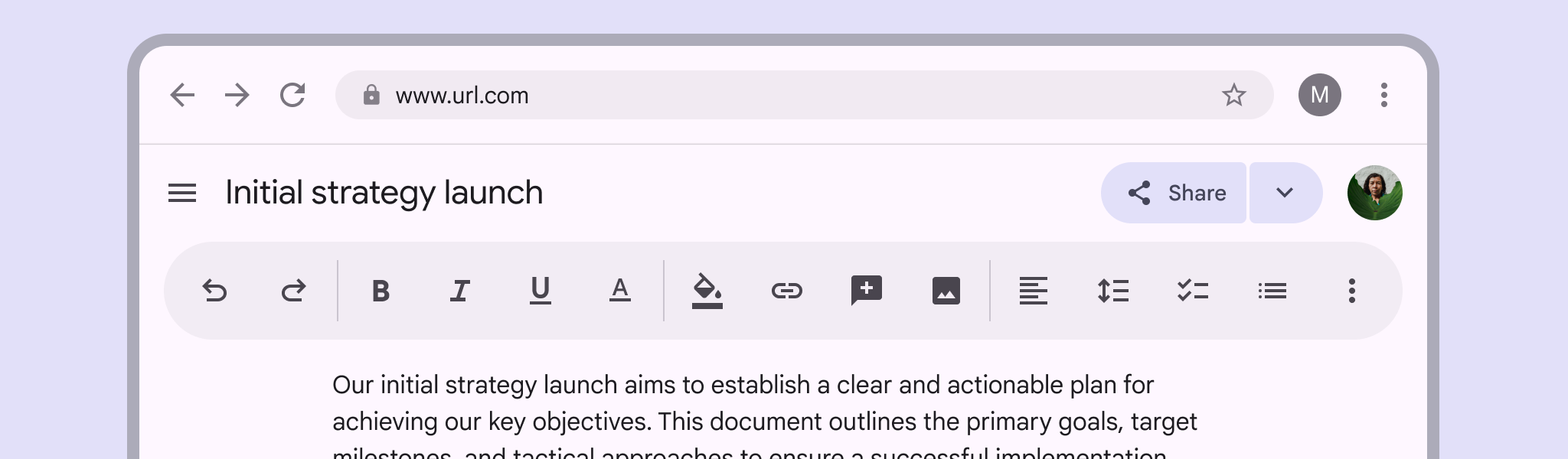 Docked toolbar with 15 actions for text editing on large screens, organized with dividers.