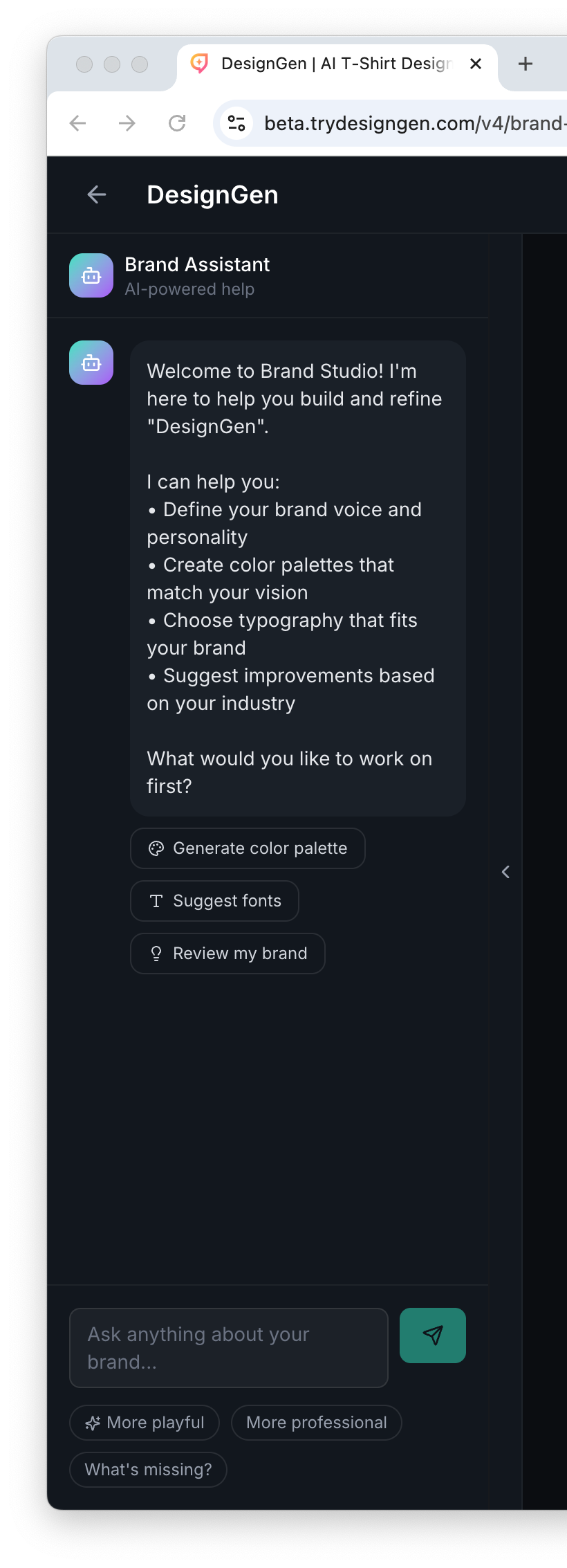 Brand Assistant panel