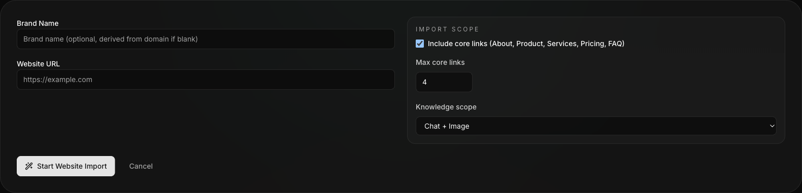 Website import entry point