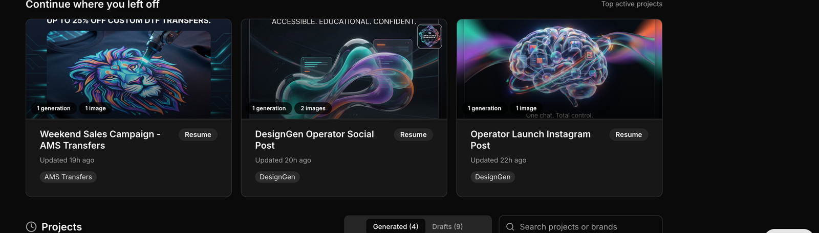 Recent sessions in Creative Studio