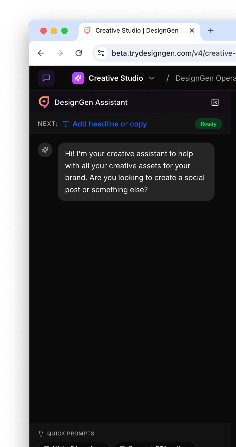 Creative Studio assistant panel