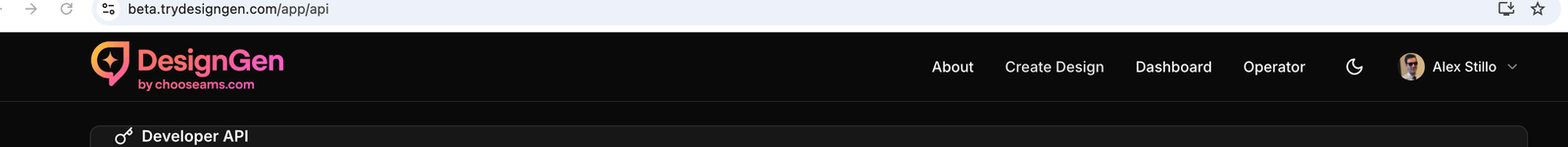 Developer API console header