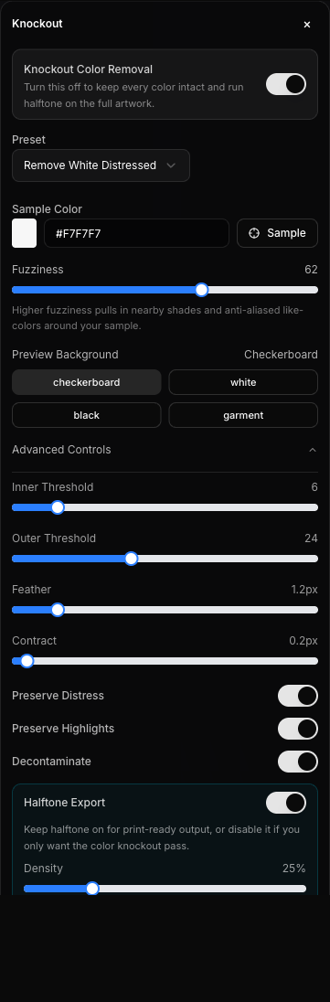 Advanced Knockout and Halftone controls