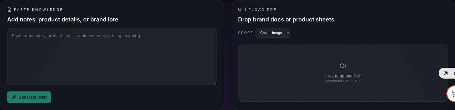Paste notes and PDF upload inputs