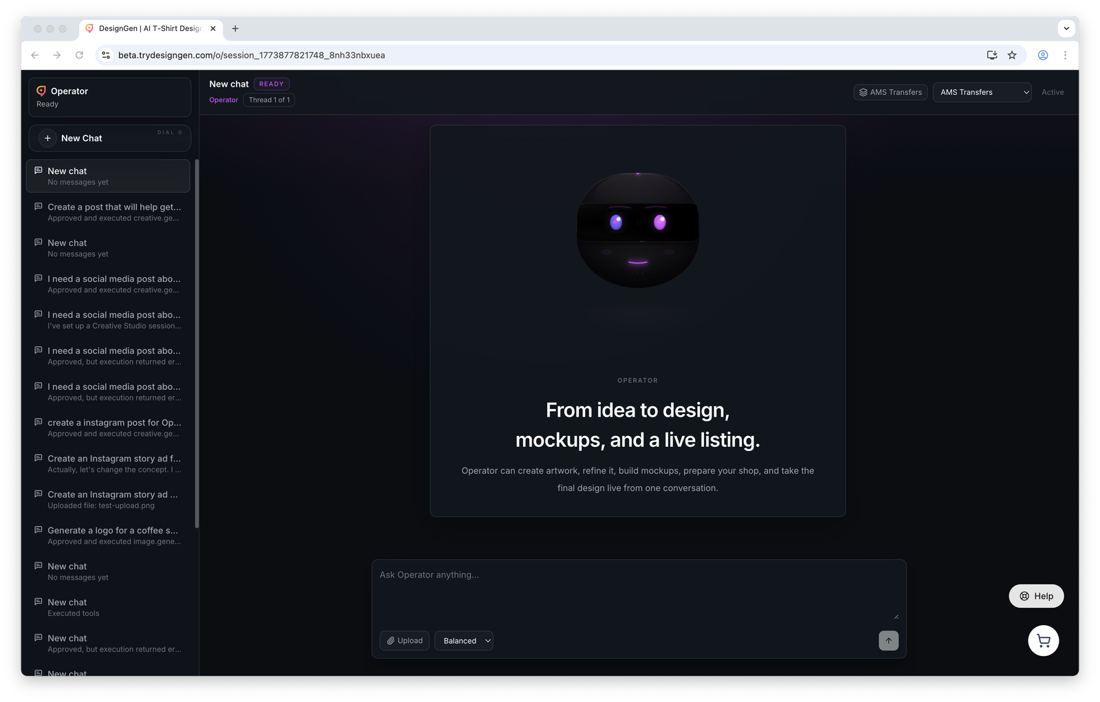 Operator workspace with a live thread