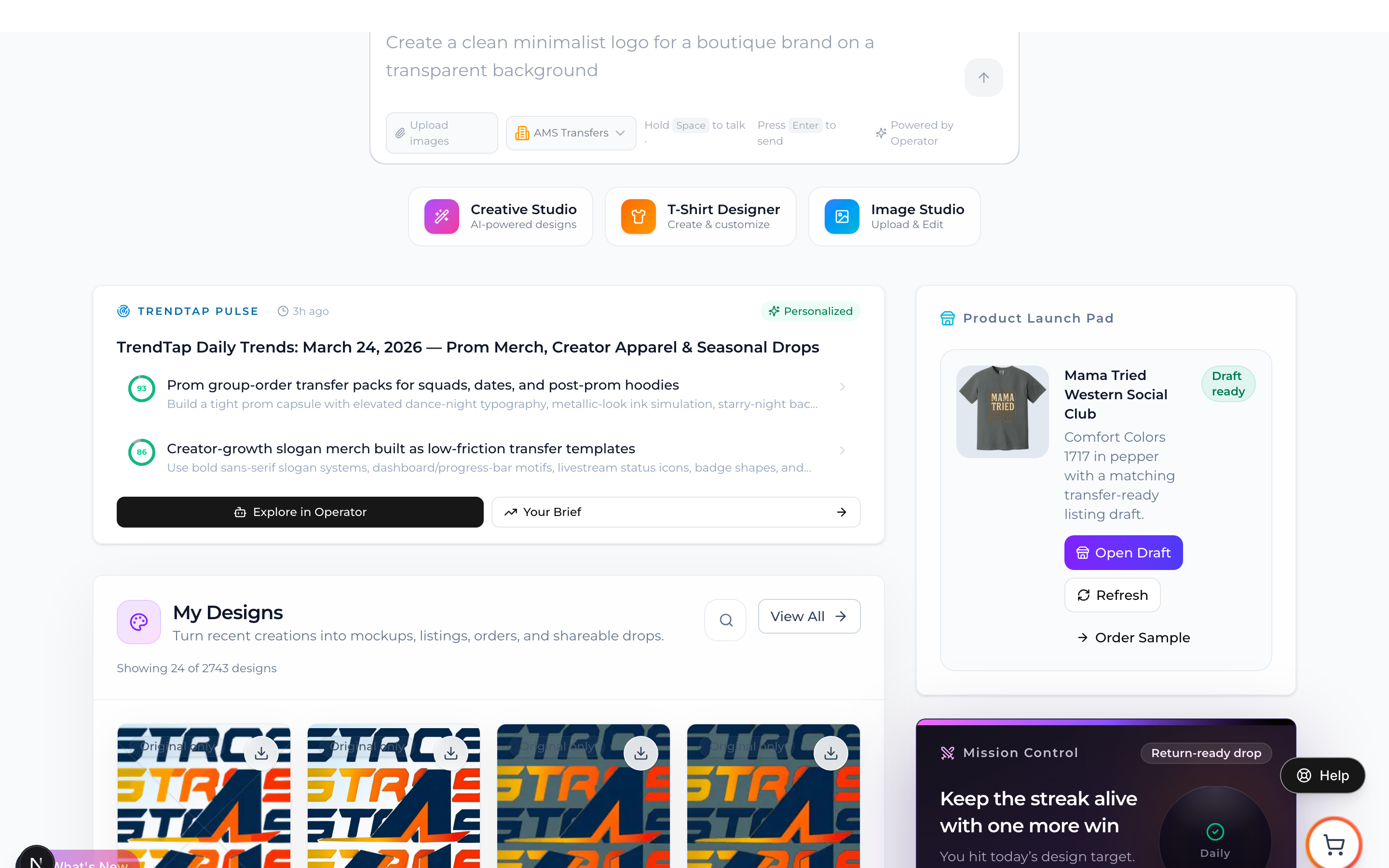 Dashboard card showing latest trend brief