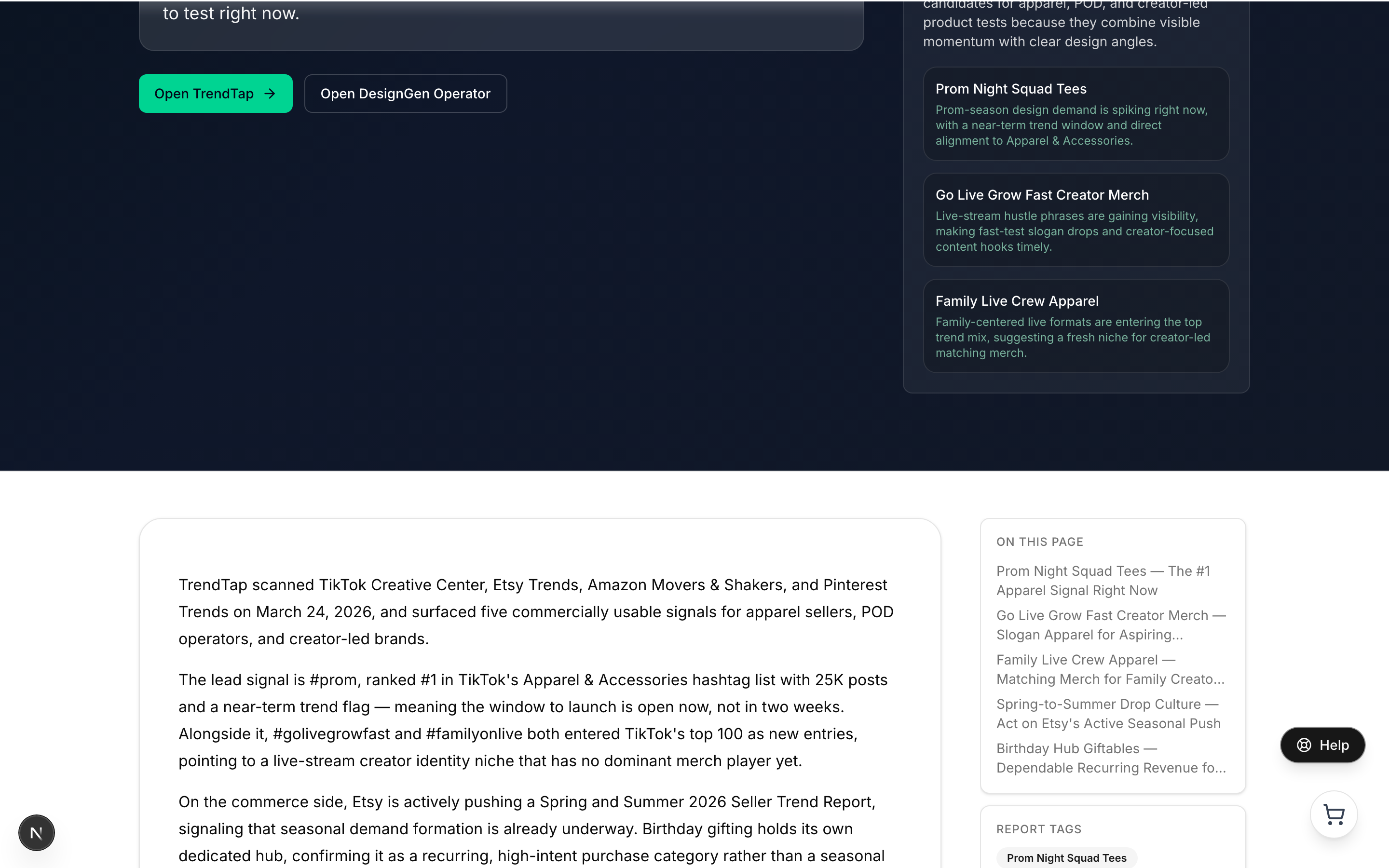 Trend report with navigation sidebar