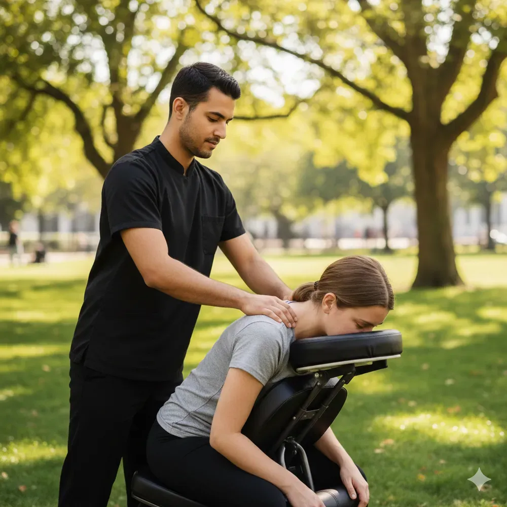 Session Bien-être chez CO'LOC : Massage Assis avec Théophile Bussac, Ostéopathe. 