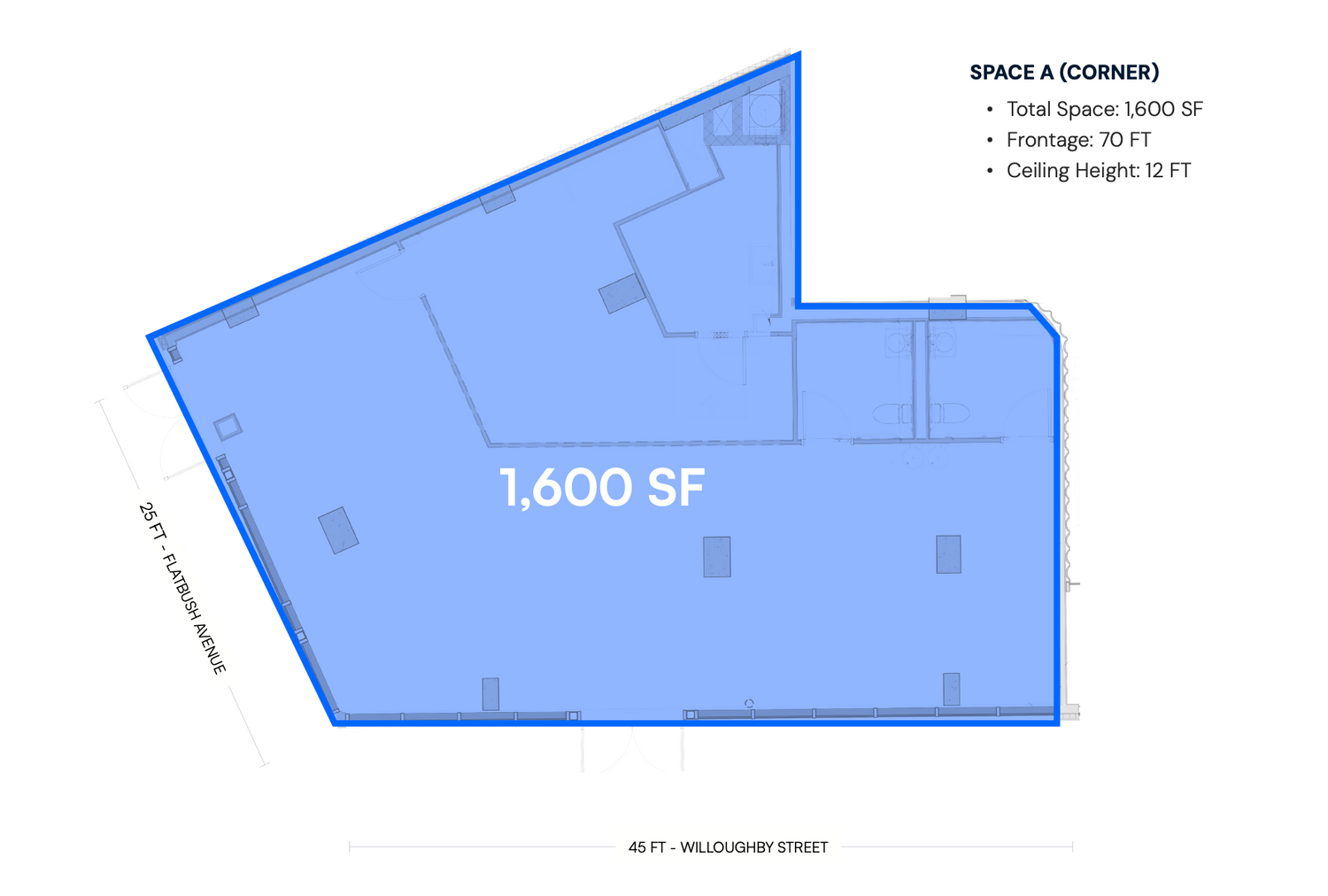 1,600 - 2,100 SF | Prime Vanilla Box Retail Space with Wrap Around Frontage for Lease