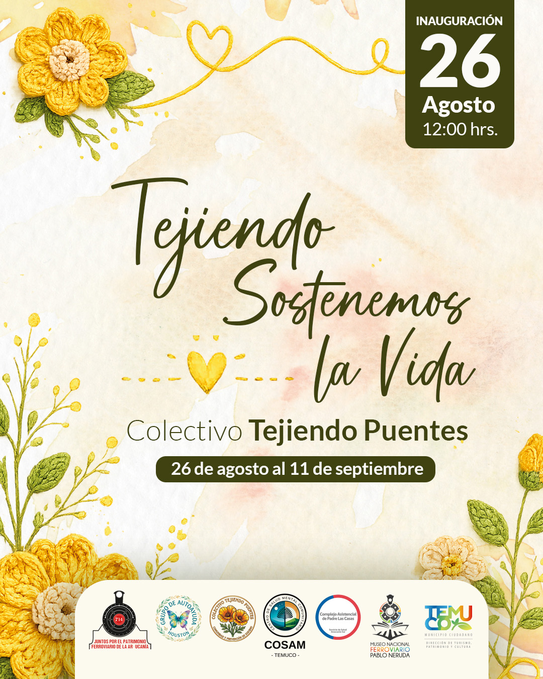 Tejiendo sostenemos la vida: flores tejidas a crochet en el Museo Nacional Ferroviario Pablo Neruda