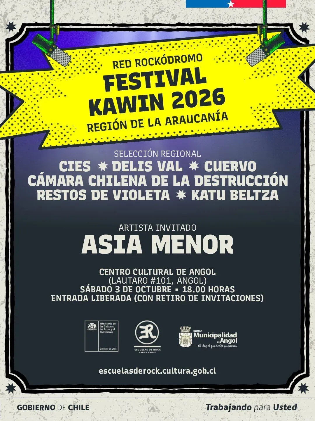 Kawin 2026: sexta edición del festival rumbo a Rockódromo en el Centro Cultural de Angol