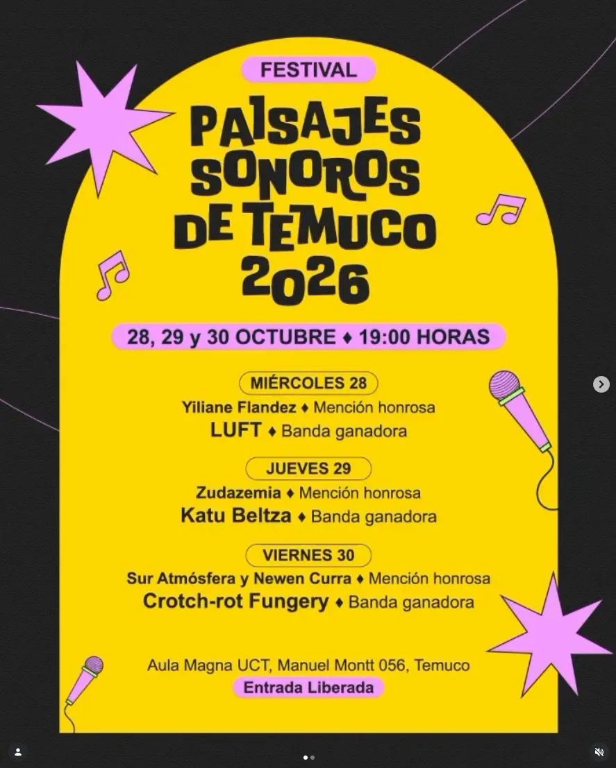 Paisajes Sonoros de Temuco 2026: tres noches de música local en el Aula Magna UCT