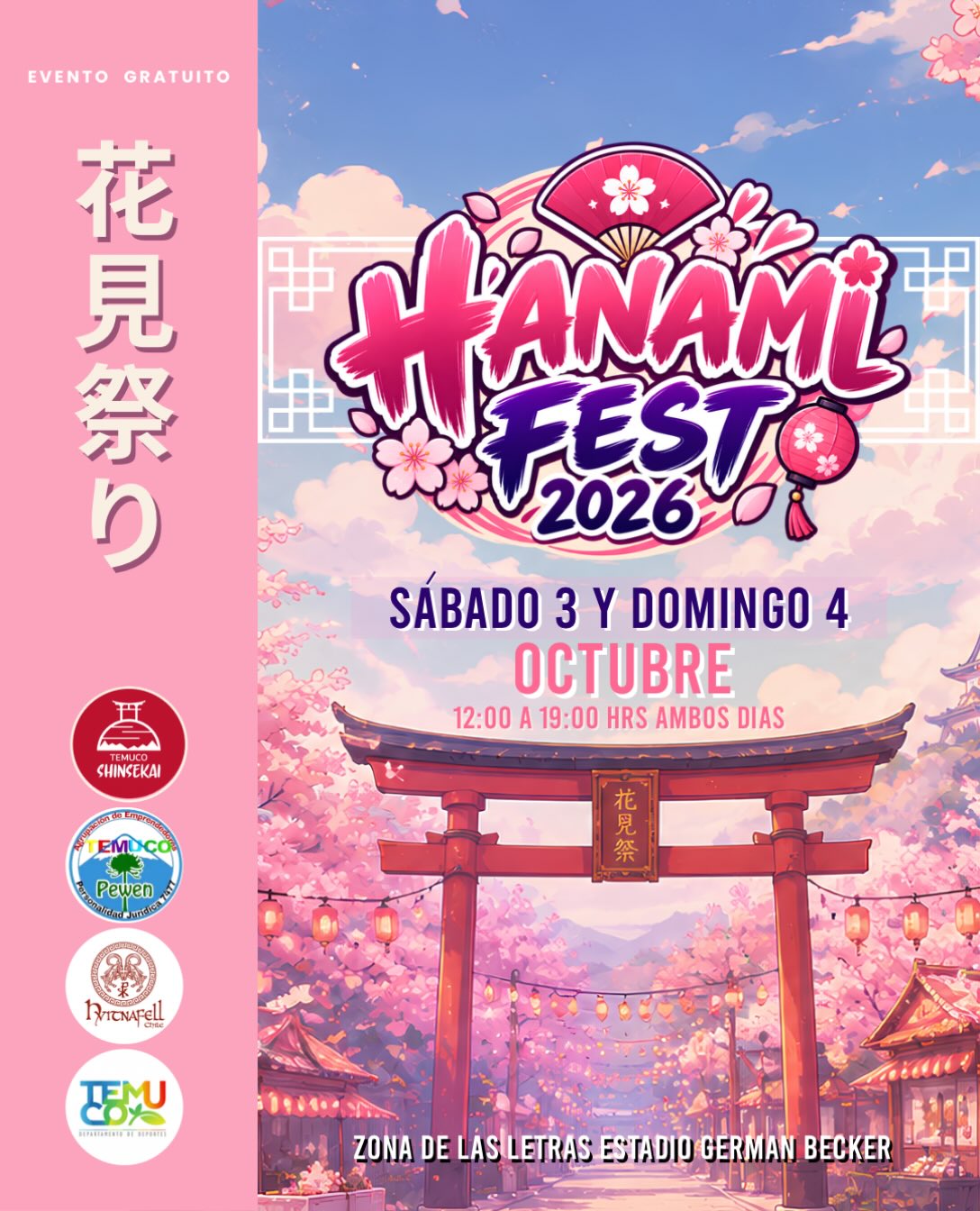 Hanami Fest 2026: festival de cultura japonesa en el frontis del Estadio Germán Becker
