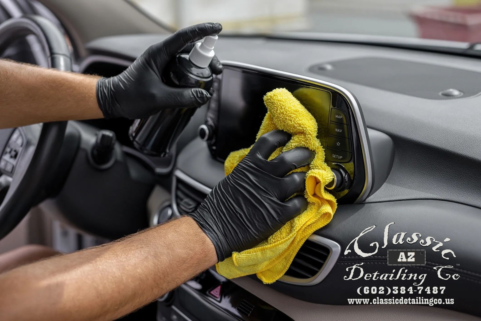 A person washing a car