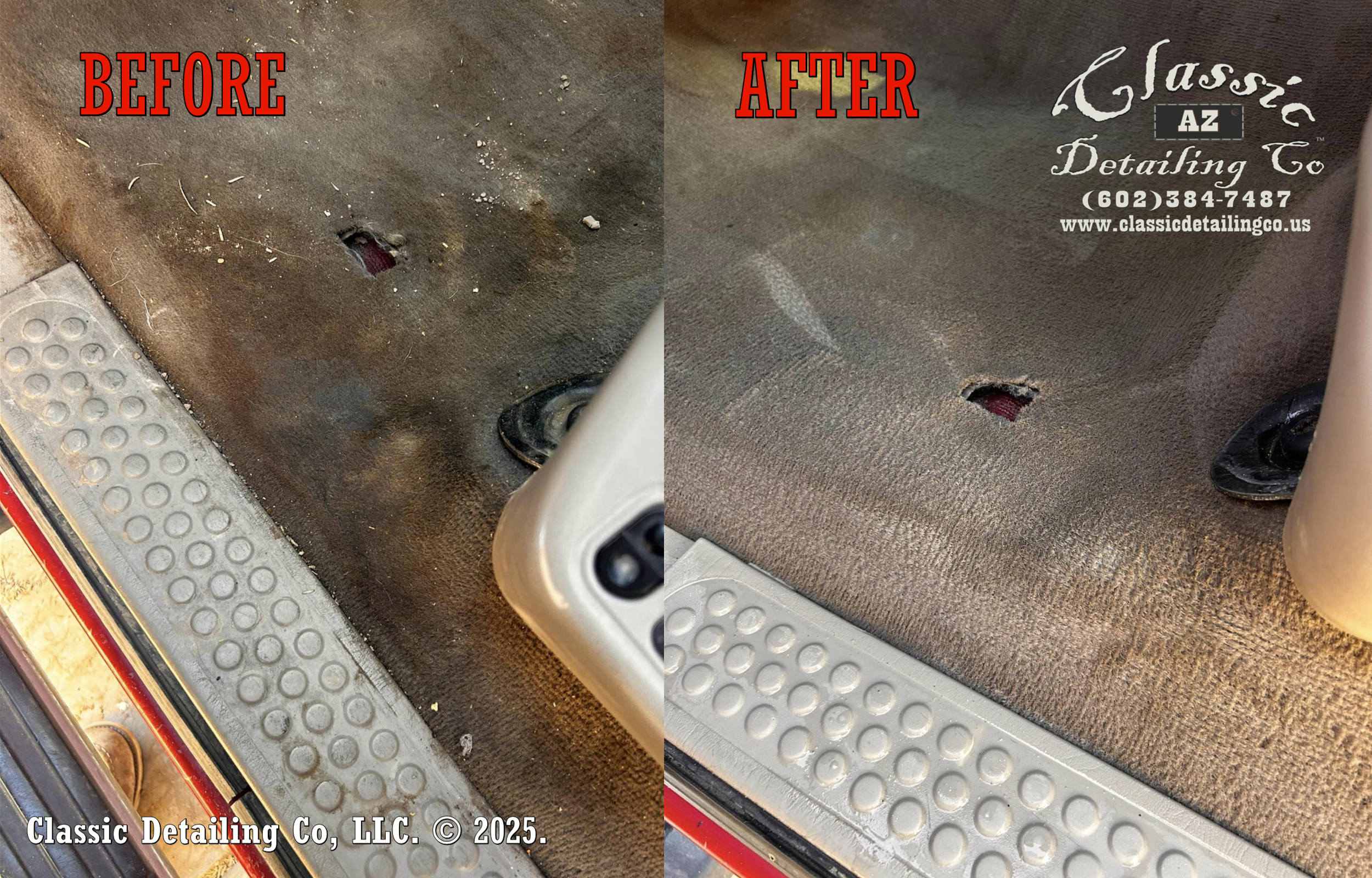 Before and after detailing of a truck
