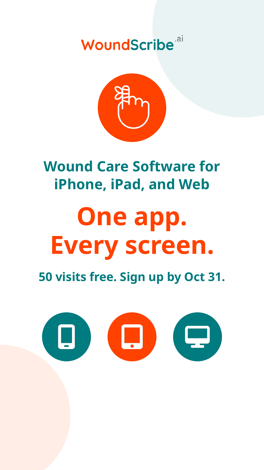 Wound Care Software for iPhone, iPad, and Web One app. Every screen