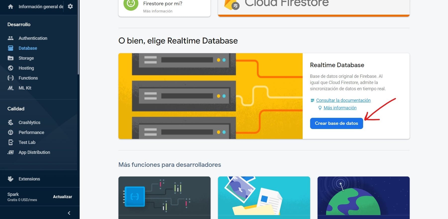 Seleccionar Realtime Database