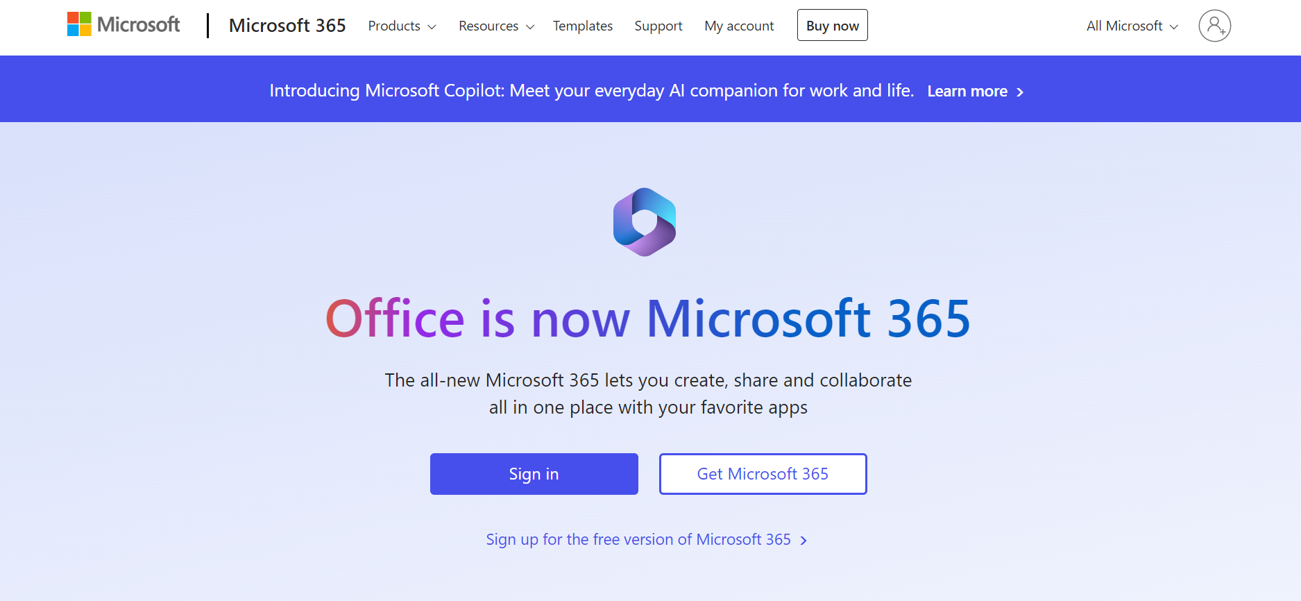 Microsoft Office 365 web interface