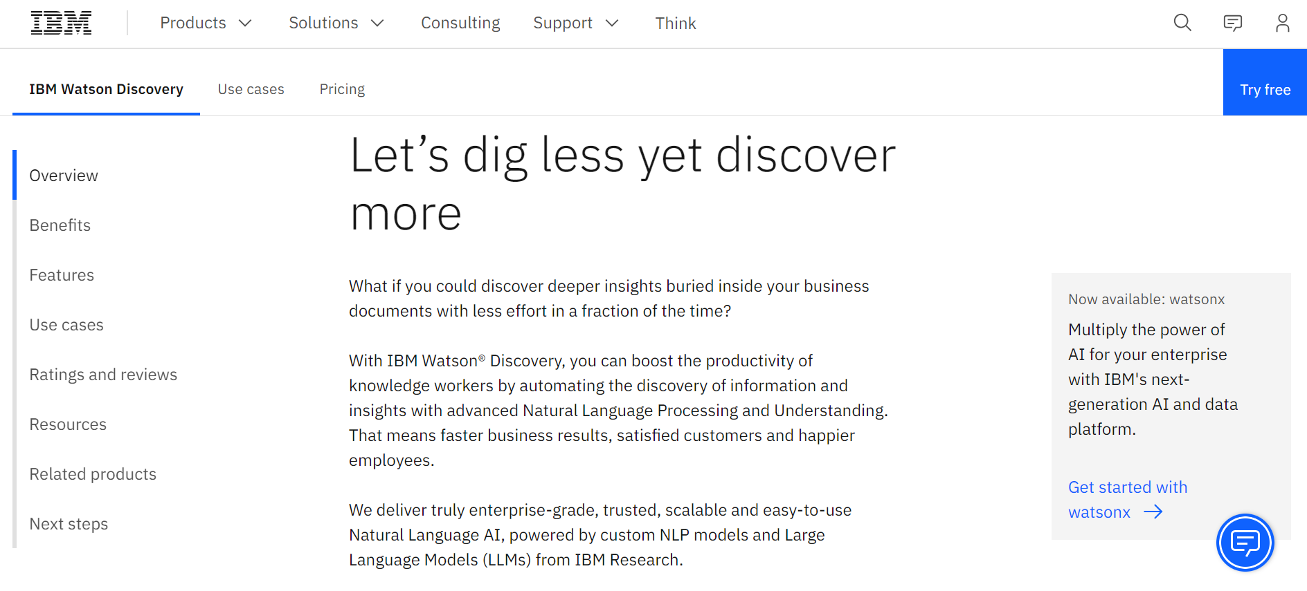 IBM Watson Discovery web interface