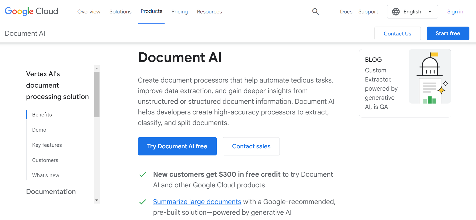 Google Document AI web interface