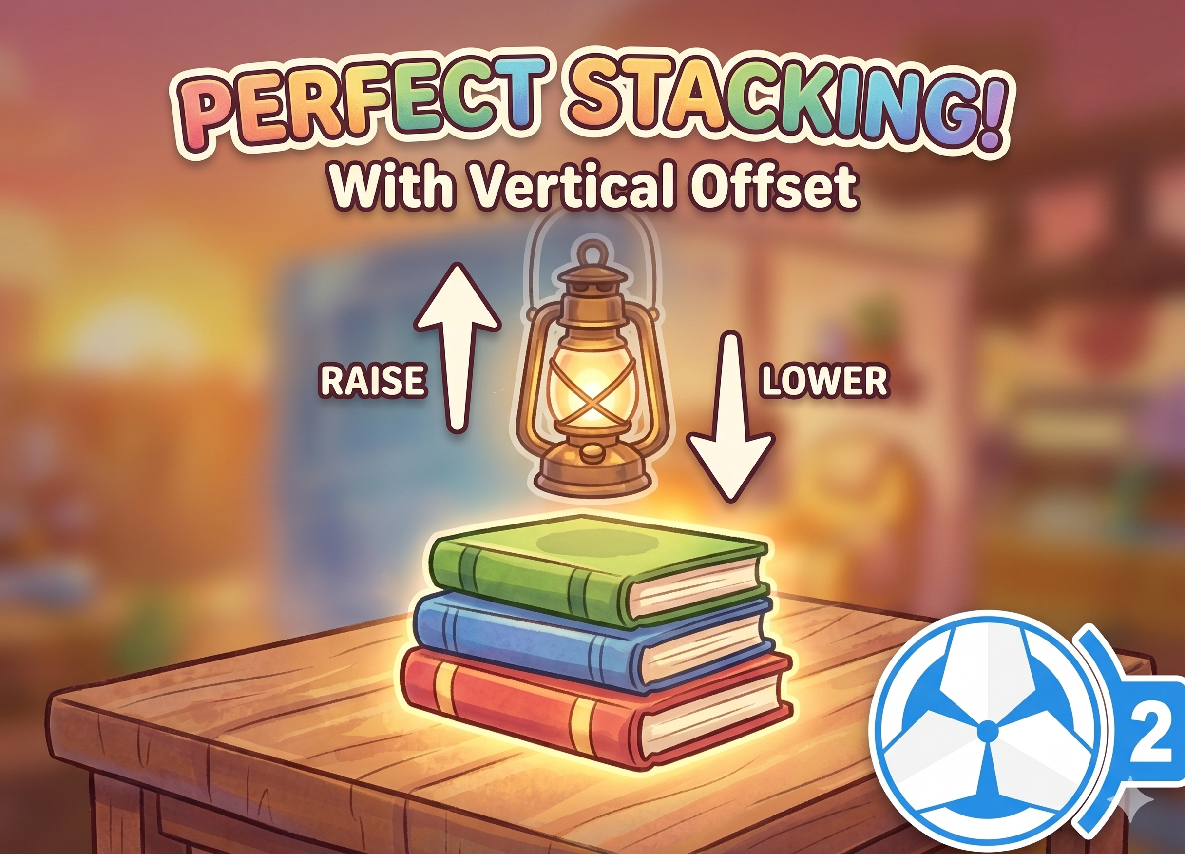 Place It stacking feature with vertical offset controls raising and lowering a pile of books in Unity