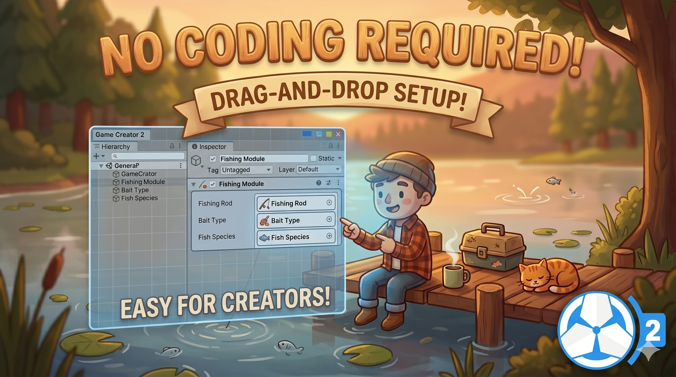 Stardew-style fishing minigame catch bar running in a Unity Game Creator 2 project