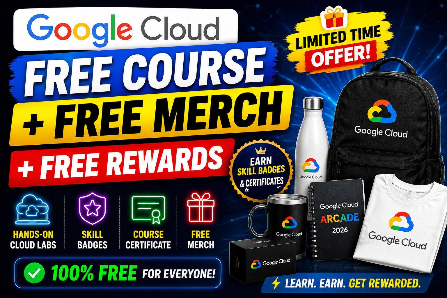 Google Arcade Free Course 2026: Get Free Google Cloud Courses, Skill Badges & Google Merchandise