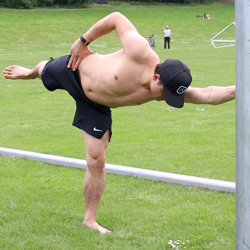 Hip Airplane mit einem Arm an der Hüfte