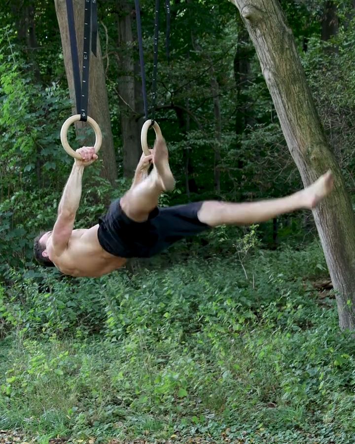 Straddle Front Lever Pulls with gym rings