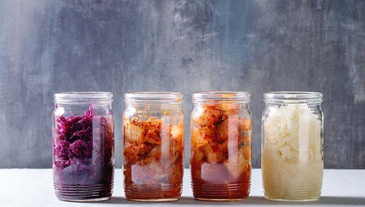 Gut microbiome illustration showing beneficial bacteria and digestive health improvements from fermented foods