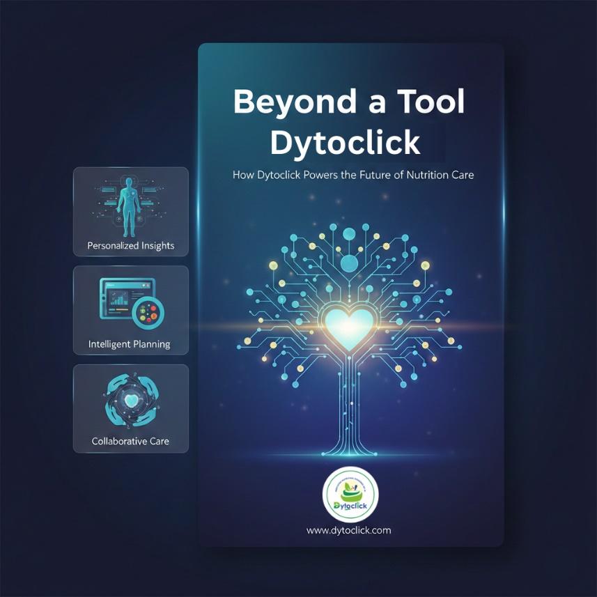 Dytoclick all-in-one nutrition practice management platform showing client onboarding, diet planning, and progress tracking