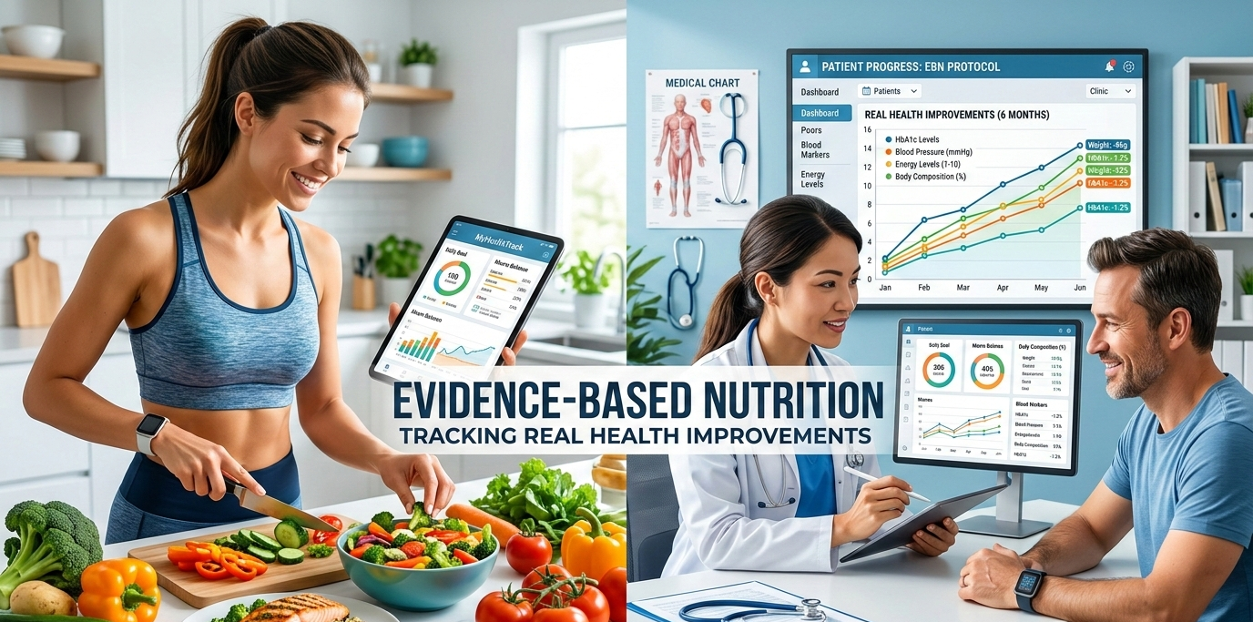 Clinical biomarkers and health outcomes showing HbA1c, lipid profile, micronutrients, and metabolic markers for nutrition monitoring