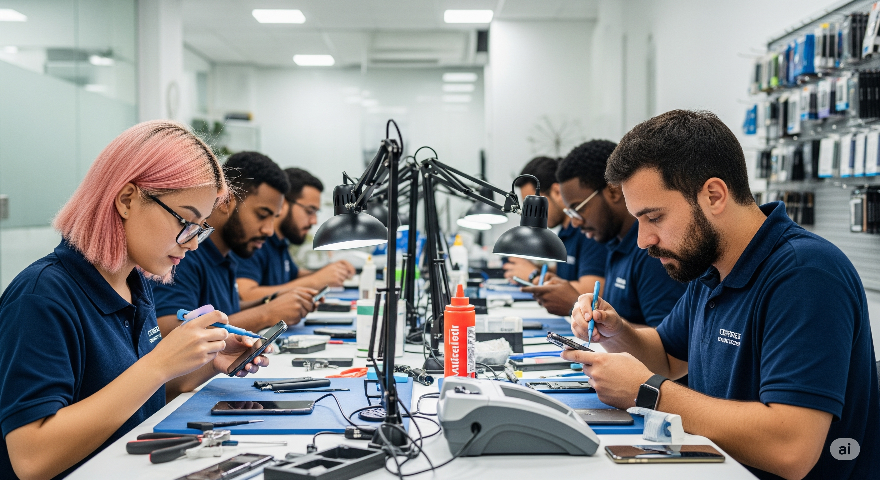The Horizon Phone Shop team working on device repairs.