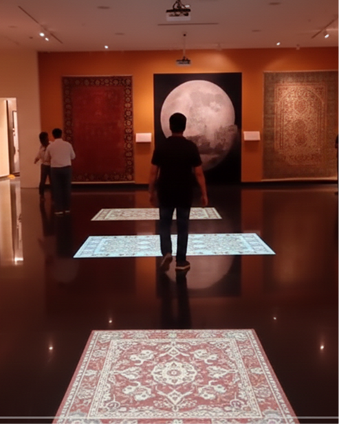 Gallery space with a large circular illuminated installation