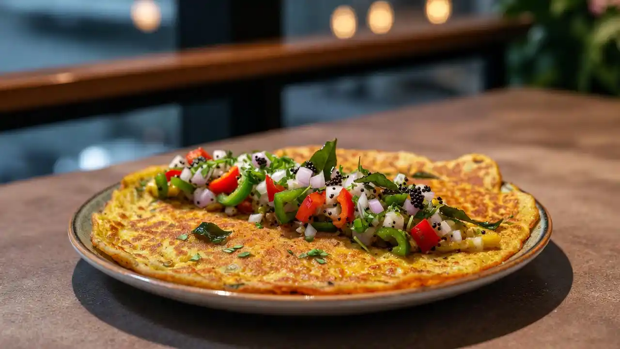 Spicy Besan Cheela (Savory Gram Flour Pancakes), plated dish