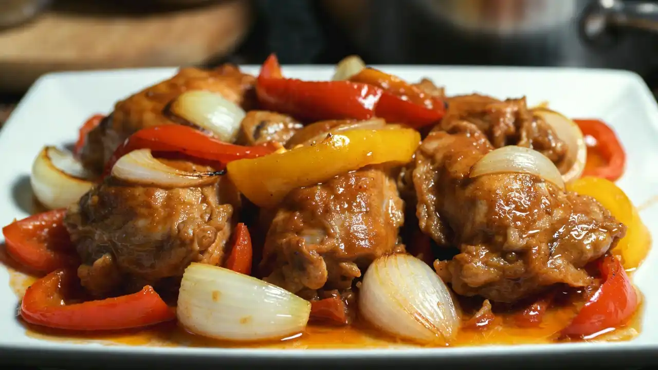 Pollo con Peperoni (Roman Chicken with Peppers), plated dish