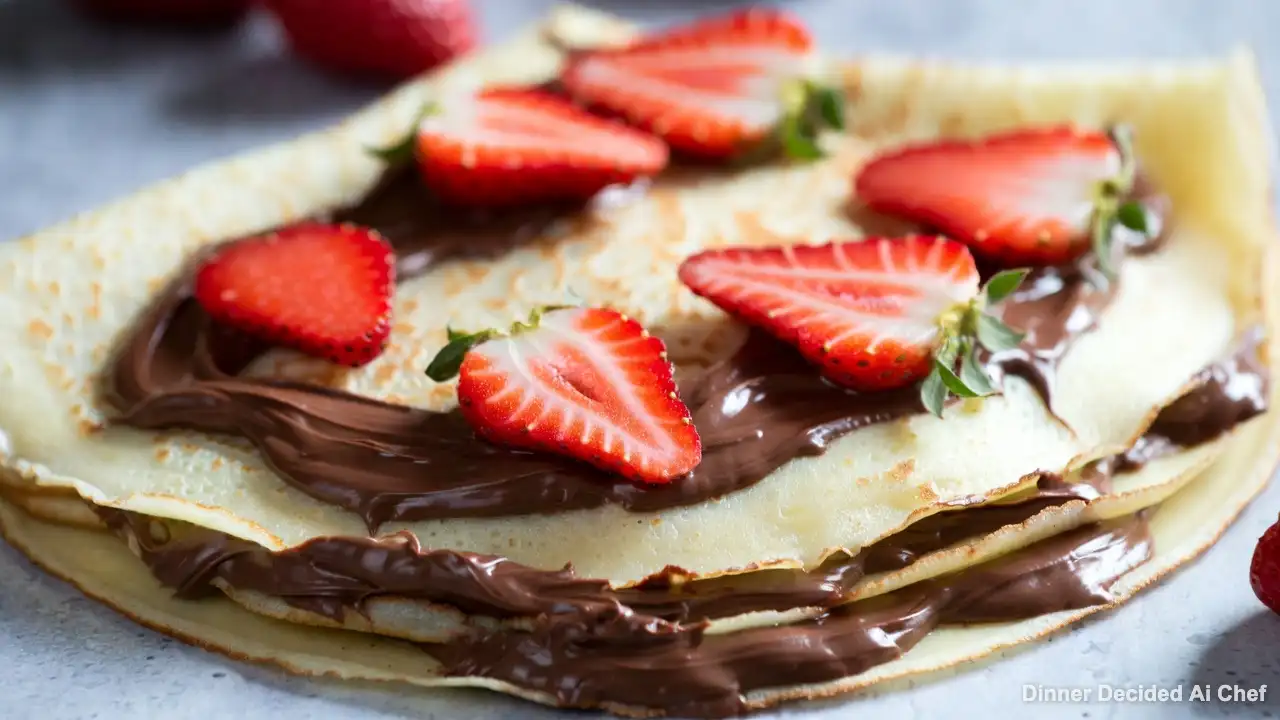 Quick French Crêpes with Nutella and Strawberries, plated dish