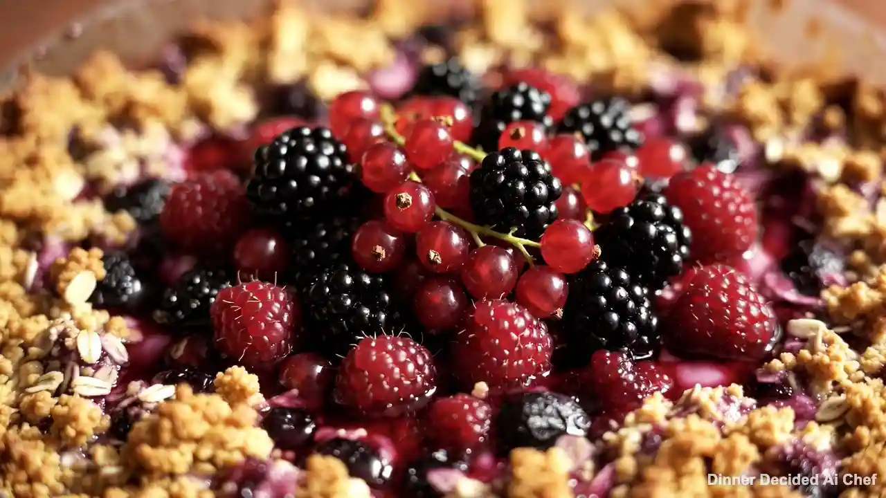 Speedy Mixed Berry Crumble, plated dish