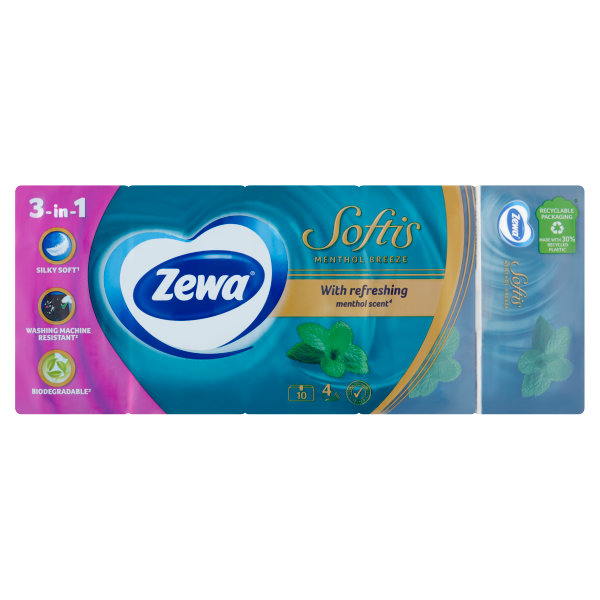 Zewa Softis 4 rét.papírzsebkendő menthol 10x9db
