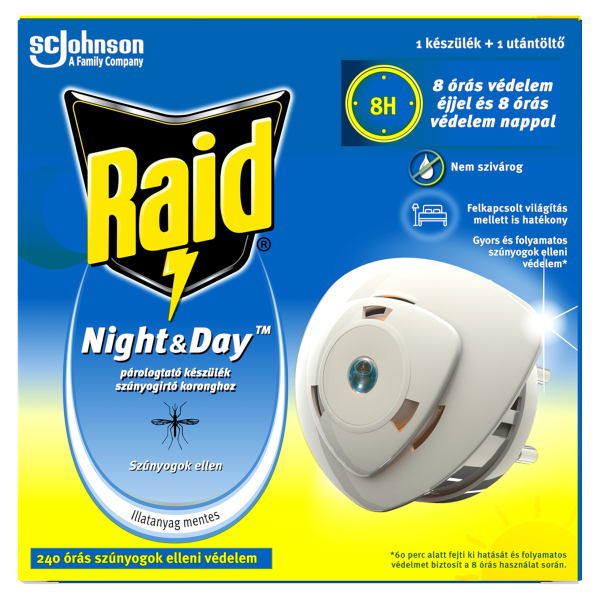 Raid Night&Day elekt.légy-és szúnyogirtó korong kész.+1utt.