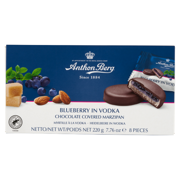 Anthon Berg marcipán tallér Áfonya Vodkában 220g
