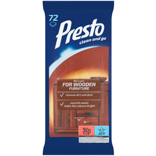 Presto clean bútorápolás törlőkendő 72db