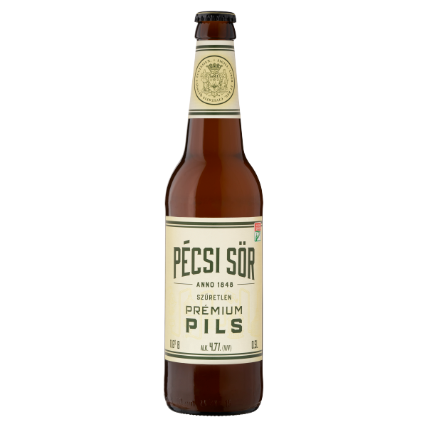 Pécsi Prémium Szűretlen Pils 0.5 L palackos