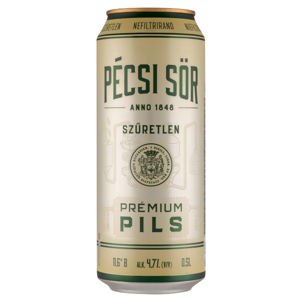 Pécsi Prémium Szűretlen Pils 0.5 L dobozos DRS