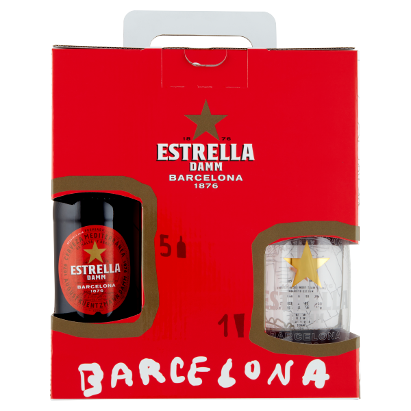 Estrella Damm 5 x 0.33 L palackos + pohár PACK DRS